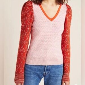 Anthropologie Cherie Puff Sleeved Sweater